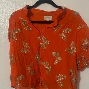 Cibson Orange Sequin Butterfly Blouse